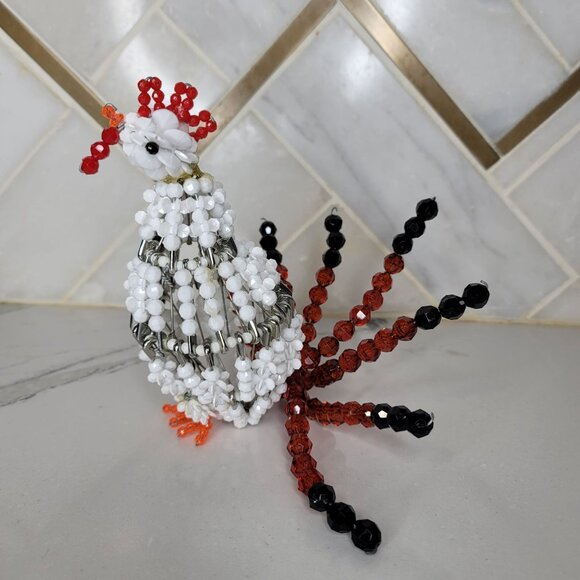 Handcrafted Beaded Rooster chicken Wire & Beads Decorative Art Piece whimsical - Picture 2 of 7